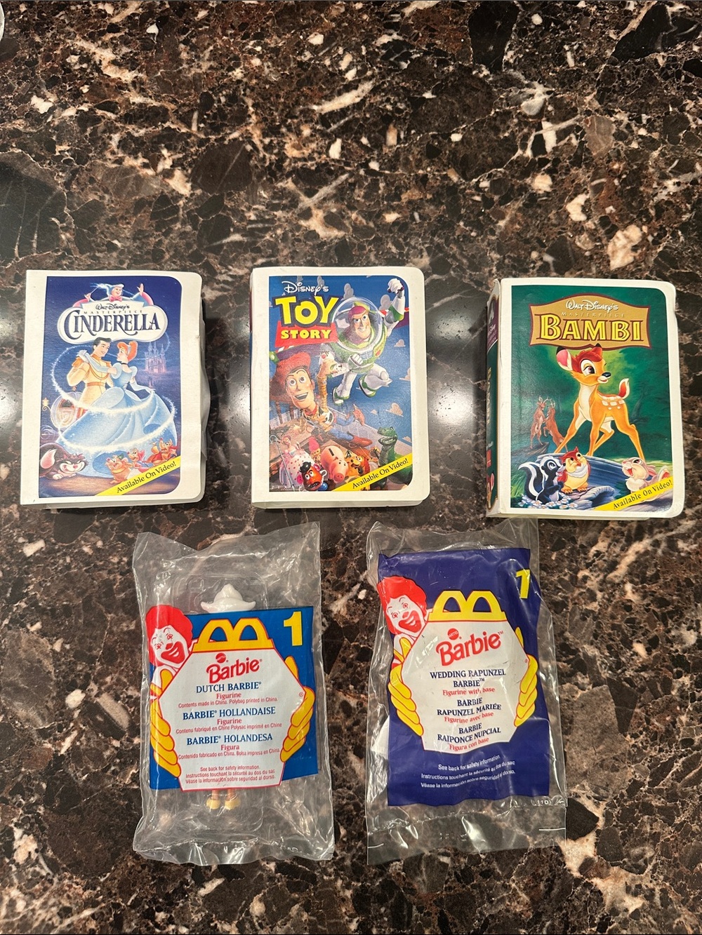 Vintage McDonald's Happy Meal Toy Lot-Disney Masterpiece VHS Cases & Sealed Bag